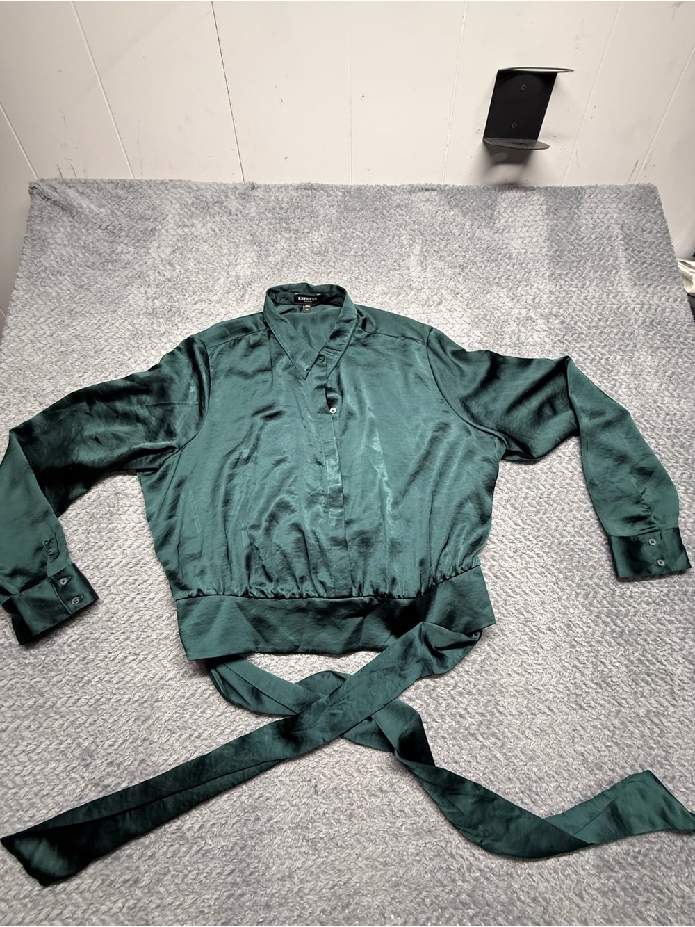 Express Deep Green Satin Wrap Blouse Jacket - Women